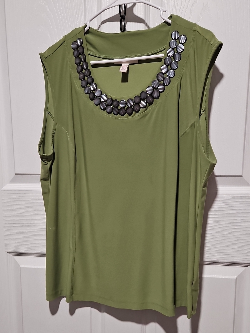JM Collection Olive Green Jewel-Trim Sleeveless Tank